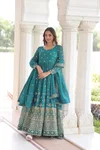 KA 1216 Silver Crunchy Sequins Embroidered Work Gown With Dupatta Suppliers In India